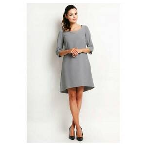 Rochie Trapez - Tip Midi - Asimetrica - Stil Casual - Elegant - Business - 58% Poliester - 37% Viscoza - 5% Elastan - Lungime Maneca 3/4 - Decolteu Rotund - Pentru Birou - Pentru Munca - Pentru Gri - Gri imagine