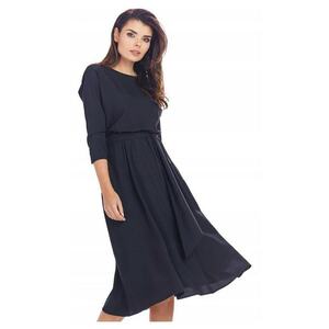 Rochie Dama - Tricotata Midi - Croiala Bodycon Cambrata - Taietura Asimetrica - Nasturi Decorativi Aplicati - Tesatura Moale - Produsa in Polonia - Eleganta - Negru - Marime imagine