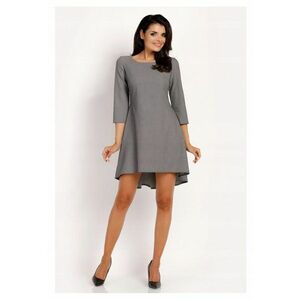 Rochie Dama - L014 - Trapez - Eleganta - Maneci 3/4 - Croiala Evazata - Lungime Mini - Tesatura Confortabila cu Vascoza si Elastan - Fason Clasic - Ideala Iesiri - Gri imagine
