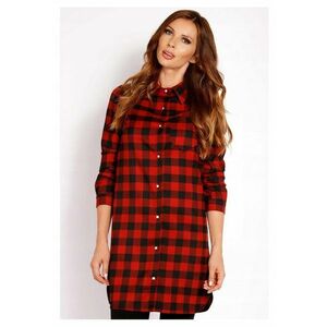 Camasa Dama - L002 - Lunga - Croiala Clasica Eleganta - Maneci 3/4 - Tesatura Confortabila Poliester cu Vascoza - Ideala Stil Casual - Moale la Atingere - Inchidere Nasturi - Rosu - Marime imagine