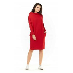 Rochie De Dama - L061 - Marimea S/M - Bumbac - Midi - Maneci Lungi - Decolteu Rotund - De Inalta Calitate - Rosie imagine