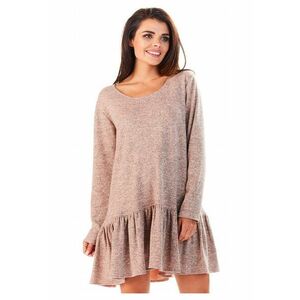 Rochie De Dama Cu Volan - L056 - Marimea S/M - Material 65% Poliester - 33% Viscoza - 2% Elastan - Scurta - Croi Asimetric - Decolteu Rotund - Maneci Lungi - De Inalta Calitate - Roz imagine