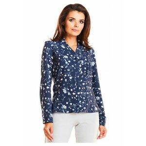 Camasa Dama - Model Flori - 98% Poliester - 2% Elastan - Stil Casual - Birou - Elegant - Business - Slim Fit - Decolteu Cu Guler - Albastru Cu Flori - Albastru inchis imagine