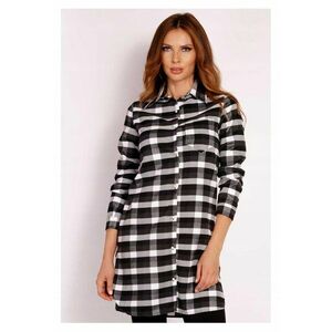 Camasa Dama - L002 - Lunga - Croiala Clasica Eleganta - Maneci 3/4 - Tesatura Confortabila Poliester cu Vascoza - Ideala Stil Casual - Moale la Atingere - Inchidere Nasturi - Negru/Alb - Negru I Alb imagine