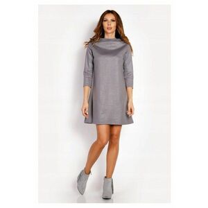 Rochie Dama - L006 - Trapez Mini - Decolteu Tip Cascada - Maneci 3/4 - Usor Evazata - Tesatura Confortabila cu Vascoza si Elastan - Eleganta - Ideala Intalniri - Gri - Gri imagine