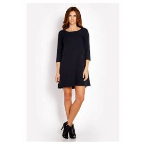 Rochie Dama - L005 - Trapez Mini - Eleganta - Maneci 3/4 - Tesatura Confortabila cu Vascoza si Elastan - Croiala Clasica - Ideala Stil Formal si Casual - Albastru Inchis - Albastru inchis imagine