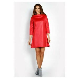 Rochie Dama - L006 - Trapez Mini - Decolteu Tip Cascada - Maneci 3/4 - Usor Evazata - Tesatura Confortabila cu Vascoza si Elastan - Eleganta - Ideala Intalniri - Roz - Rosu imagine