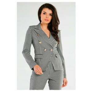 Sacou Dama - Design Cu Model In Carouri - Material Poliester - Croi Slim Fit - Maneci Lungi - Buzunare Cu Negru - Gri imagine