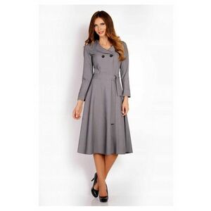 Rochie Dama - L016 - Material 60% Poliester - 35% Viscoza - 5% Elastan - Lungime Midi - Maneca Lunga - Curea In Talie - De Inalta Calitate - Gri - Gri imagine