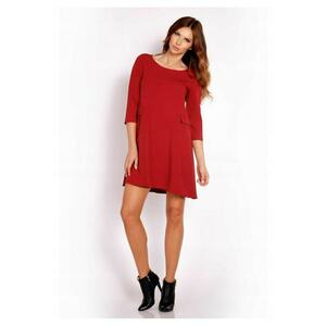 Rochie Dama - L005 - Trapez Mini - Eleganta - Maneci 3/4 - Tesatura Confortabila cu Vascoza si Elastan - Croiala Clasica - Ideala Stil Formal si Casual - Bordeaux - Rosu imagine