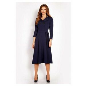 Rochie Dama - L016 - Material 60% Poliester - 35% Viscoza - 5% Elastan - Lungime Midi - In Curea In Talie - Albastru inchis imagine