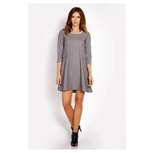 Rochie Dama - L005 - Trapez Mini - Eleganta - Maneci 3/4 - Tesatura Confortabila cu Vascoza si Elastan - Croiala Clasica - Ideala Stil Formal si Casual - Gri - Gri imagine