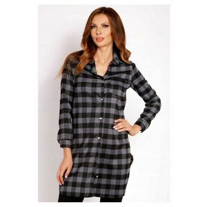 Camasa Dama - L002 - Lunga - Croiala Clasica Eleganta - Maneci 3/4 - Tesatura Confortabila Poliester cu Vascoza - Ideala Stil Casual - Moale la Atingere - Inchidere Nasturi - Gri - Gri antracit imagine