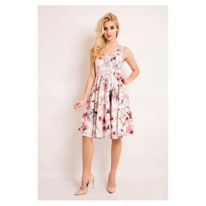 Rochie Midi Pentru Femei - L038 - Flori Intunecate - Croi Evazat - Material 95% Poliester - 5% Elastan - Decolteu Rotund - Decolteu Adanc - Fara Inchidere - Fara Maneci - De Inalta Calitate - Multicolor - Roz imagine