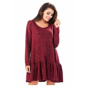 Rochie De Dama Cu Volan - L056 - Material 65% Poliester - 33% Viscoza - 2% Elastan - Scurta - Croi Asimetric - Decolteu Rotund - Maneci Lungi - De Inalta Calitate - Bordo - Bordeaux imagine