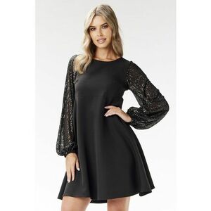 Rochie maneci paiete - negru - poliester-elastan imagine