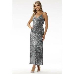 Rochie maxi de seara catifea cu paiete - gri - eleganta - poliester imagine
