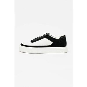 Pantofi sport de piele si piele intoarsa cu perforatii - Alb/Negru imagine