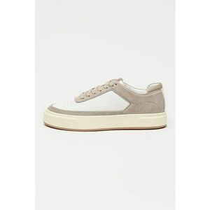Pantofi sport de piele si piele intoarsa cu perforatii - Alb/Maro taupe deschis imagine