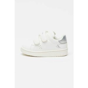 Pantofi sport de piele ecologica cu velcro - Alb/Argintiu imagine