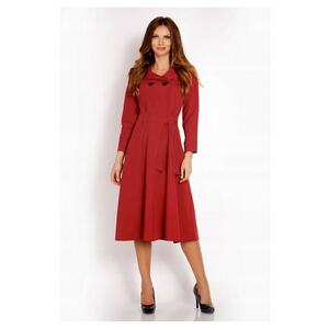 Rochie Dama - L016 - Marime S - Material 60% Poliester - 35% Viscoza - 5% Elastan - Lungime Midi - Maneca Lunga - Curea In Talie - De Inalta Calitate - Rosu imagine