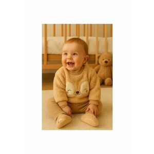 Set 3 piese welsoft – bluzita - pantaloni si ghetute – material pufos - crem - Crem imagine