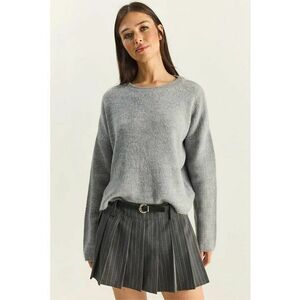 Pulover guler rotund - gri - tricot - One Size imagine