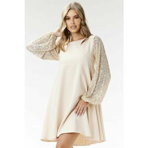 Rochie A694 - maneci paiete - bej - poliester-elastan imagine