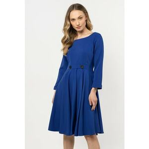 Rochie midi evazata - albastru - poliester-elastan imagine