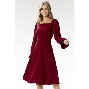 Rochie midi - decolteu patrat - maneci lungi - visiniu - poliester-elastan imagine