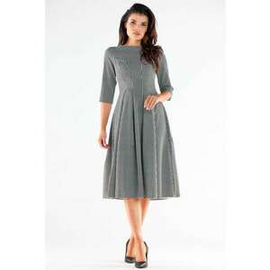 Midi Rochie Maneca trei sferturi A519 - Alb/Gri imagine