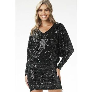 Rochie catifea cu paiete - negru - poliester - imagine