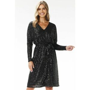 Rochie midi trapez decolteu V - paiete - negru - poliester-elastan imagine