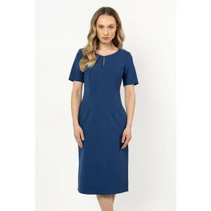 Rochie midi clasica - albastru - poliester-elastan imagine