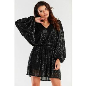 Rochie stralucitoare cu maneci largi - Poliester - Negru - imagine