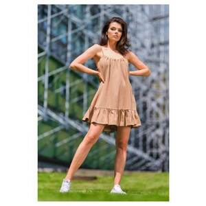 Rochie M251 - bej - bumbac-lycra - cu volan imagine