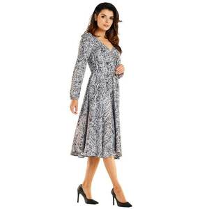 Midi Rochie print Maneca lunga A466 - Alb/Negru imagine