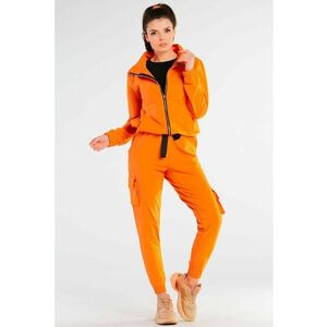 Pantaloni din bumbac cu snur si buzunare cargo - Portocaliu imagine