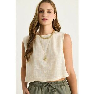 Top dama LUCCI - scurt - guler rotund - crem - in imagine