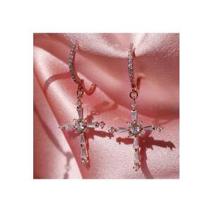Cercei rose gold - forma de cruce - cu pietre din zirconiu - Conrad C7 - imagine