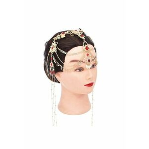 Accesoriu de cap - auriu - cu pietre rosii - lanturi si perle - Galathea C7 - imagine