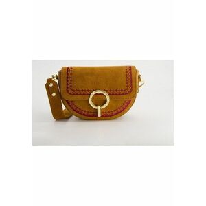 Geanta crossbody piele intoarsa - maro - dimensiuni 14x20x5cm - cu curea detasabila - compartimente interioare si exterioare. imagine