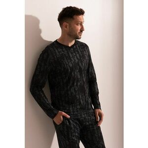 Pijama din micromodal cu decolteu in V Calvin - Gri carbune imagine