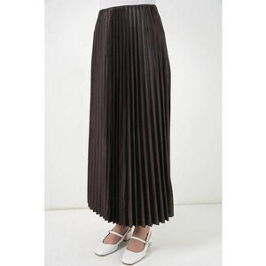 Fusta maxi talie inalta - textura metalica - maro - textil - One Size imagine