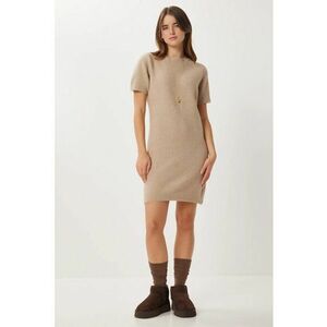 Rochie mini - Happiness Istanbul - guler rotund - bej - tricot - imagine