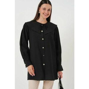 Bluza dama lunga - detaliu funda - negru - viscoza si nailon - imagine