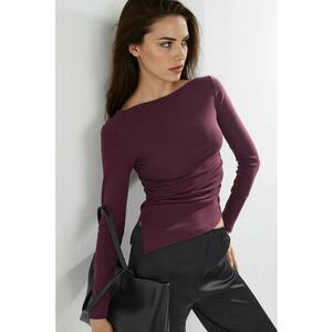 Bluza dama - bumbac - decolteu barca - mov - jerseu - imagine