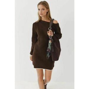 Rochie tricotata - guler asimetric - maro - tricot - imagine