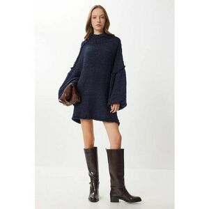 Rochie mini tricotata - Happiness Istanbul - texturata - bleumarin - amestec bumbac-acrilic - imagine