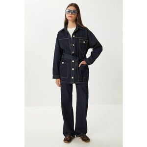Set coordonat Jacheta din denim si pantaloni cu picior larg - Happiness Istanbul - albastru - denim de bumbac - imagine